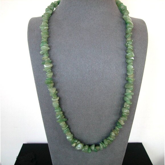 Green Aventurine Chip Bead Necklace With Gold-Tone Twist Clasp 22" - Picture 1 of 2